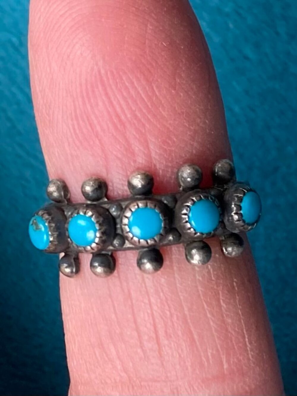 Vintage Zuni Petit Point Turquoise and Sterling Ring
